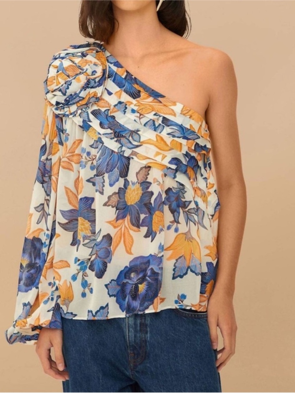 one-shoulder floral print top blouse by Farm Rio DT - Picture 3 of 13